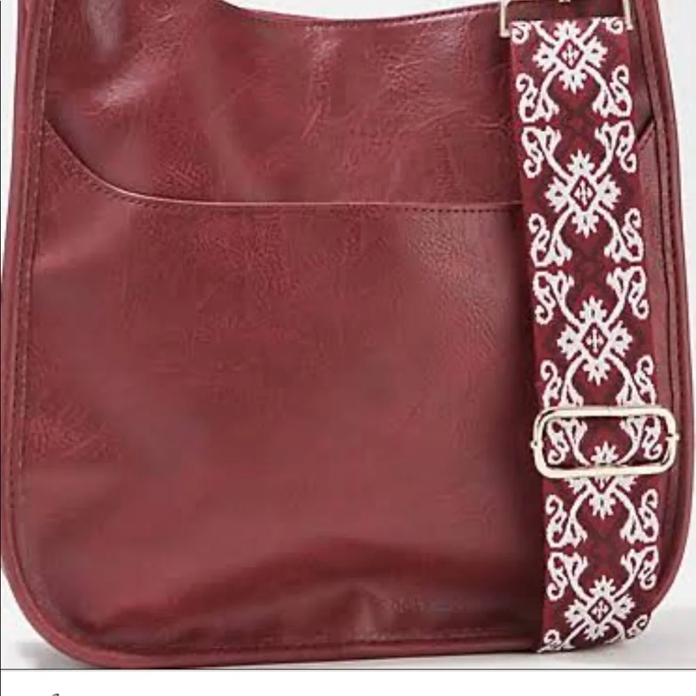 Ah•dorned faux leather messenger bag with adjustable strap
